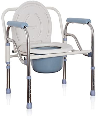 HEBEHO Klappbarer Toilettenstuhl, Duschstuhl mit Eimer, höhenverstellbare Nachtstuhl, Edelstahl-Toilettenhilfen, Bis zu 150 kg