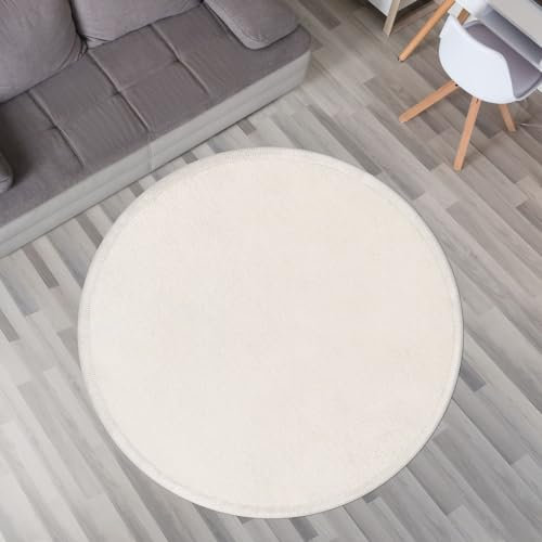 TT Home Krabbelmatte Babyzimmer Teppich Spielmatte Kinder Unifarben rutschfest Flauschig, Farbe: Beige Creme, Größe:120 cm Rund