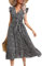 KOJOOIN Damen Sommerkleid Kurzarm Maxikleid Lange Wickelkleid Volant Kleid Rüschen Strandkleid V-Ausschnitt Elegante Blumenkleid mit Gürtel (Verpackung MEHRWEG), A-Blumen-Schwarz, M