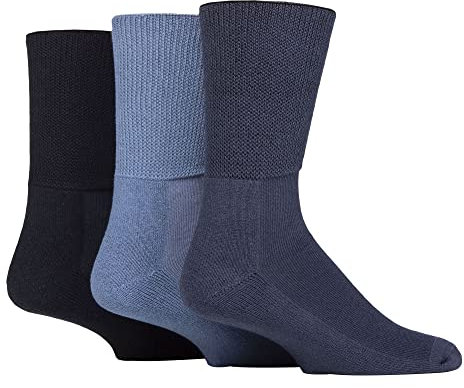 IOMI Footnurse - 3 Pack Unisex Extra Wide Bamboo Diabetic Socks | 4 Sizes | For Swollen Feet & Legs | Smooth Toe Seam | Cushioned Foot (9-11 UK, Denim)