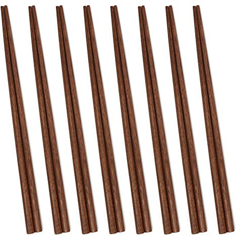 UPTALY 8 Pares Palillos de Madera de Nogal Negro (23 cm), Juego de Palillos para Picar Reutilizables Naturales, Ligeros, de Punta Gruesa, para Arroz, Fideos Chinos, Ramen Coreano, Pho Vietnamita