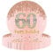 Happy 60th Birthday Paper Plates 9 Rose Gold,16Pcs Womens Birthday Party Plates Tableware,60th Birthday Decorations Plates for Women,Her 60th Birthday Party Supplies Table Decorations
