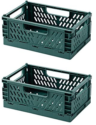 ARIIKON 2 Stück Klappkiste Klein Faltbare Aufbewahrungskorb aus Kunststoff Stapelbehälter Organizer Klappboxen für Küche Badezimmer Büro Kinderzimmer Schlafzimmer, 22,2 x 14,7 x 9,3 cm, Grün