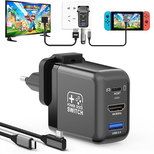 RREAKA Switch Dock for Nintendo Switch OLED, 3 en 1 Switch TV Adaptador con 4K 60Hz HDMI, USB 2.0 Port, Type C 30W Charger, Portable Switch Docking Station Travel, para Samsung Dex S24, MacBook