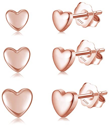 Cangall Ohrstecker Silber 925 Damen, 925 Sterling Silber Herz Ohrstecker Ohrringe Set, Unisex Rose Gold Damen Ohrstecker, 4 / 5 / 6mm Hypoallergen Klein Schlafen Knorpel Ohrringe für Herren Damen