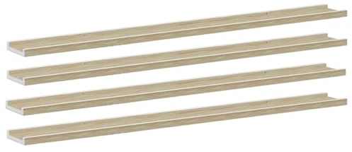 vidaXL Wall-Mounted Shelves (4 pcs) in White and Sonoma Oak - Practical MDF Display Wall Shelves for Living Room, Bedroom, Office