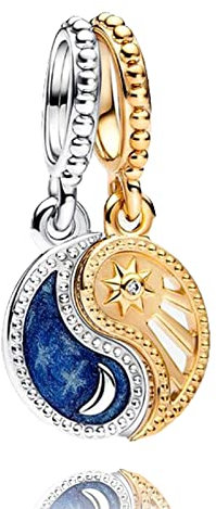 Two-tone Splittable Sun & Moon Dangle Charm für Frauen Armbänder Halsketten mit 5A Cubic Zirconia 925 Sterling Silber Anhänger Perlen Schmuck Geschenk für Mädchen