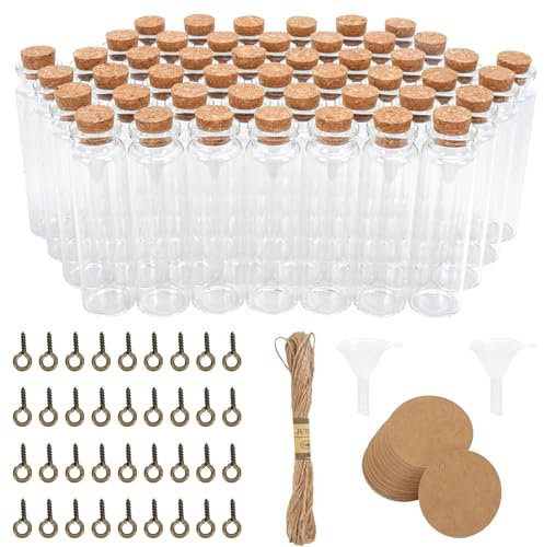 Leiptes 48 Stück Kleine Glasflaschen mit Korken 20ml Glasflaschen zum Befüllen mit Korken Gewürzgläser Klein Reagenzglas mit Korken Glas Glasfläschchen für Deko Gastgeschenke Hochzeit