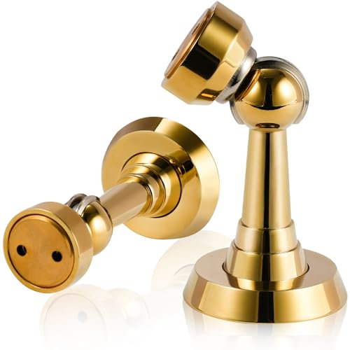 DOOROOM Door Stoppers, Brass Magnetic Door Stoppers for Bottom of Door, No Drilling Door Catch, Bright Gold