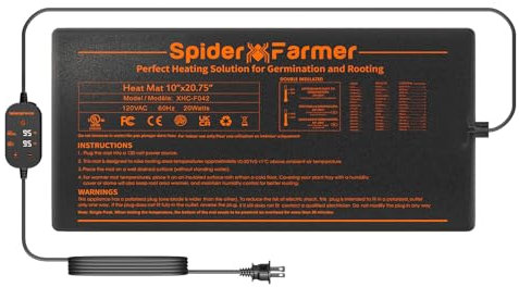 SPIDER FARMER Estera de calefacción para Plantas Estera de calefacción con Controlador termostático para la germinación de Las plántulas de Invernadero de Interior Estera de calefacción 25x52cm 20W