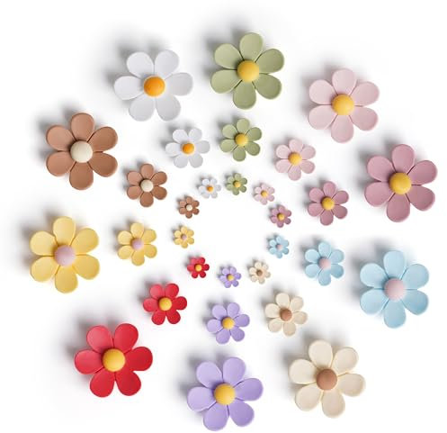 Winter Shore Aimants Frigo Fleurs 3D (Lot de 30) - Petits Aimants Décoratifs de Cuisine - Adorables Magnet Frigo Robustes Pour Tableau Blanc, Casier de Filles - 10 Couleurs, 3 Tailles
