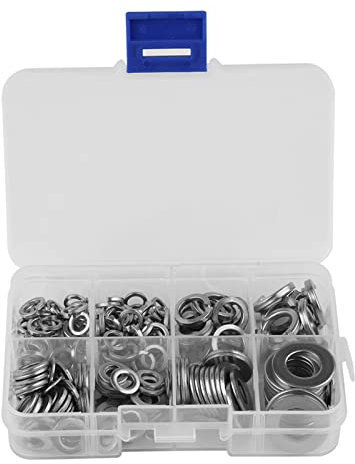 Lot de 200 Rondelles Plates en Acier Inoxydable, Rondelles Plates et Rondelles à Ressort, Kit d'outils de Verrouillage, M5 M6 M8 M10, Kit d'assortiment de Joints de Rondelles à