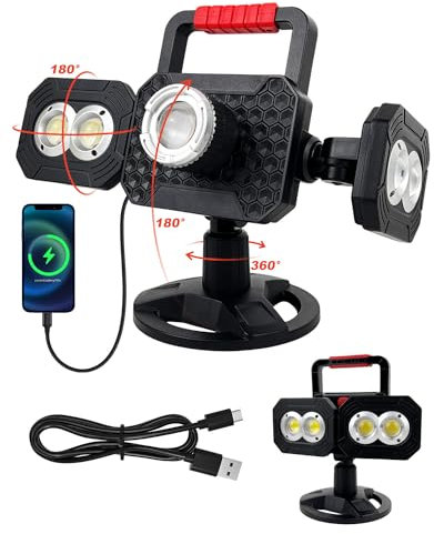 2024 Newest Rechargeable Work Light, 3500LM COB Super Bright LED Magnetic Work Light with 5 Modes, Zoomable, Rotatable, Portable Floodlight, Waterproof Spotlight for Yard, Garage and Car Repair