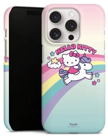 Premium Case kompatibel mit Apple iPhone 15 Pro Smartphone Handyhülle Schutzhülle glänzend Hello Kitty Unicorn Bonbon