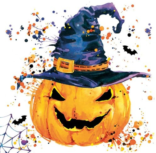20 Servietten Halloween Grusliger Kürbis mit Hut als Tischdeko. Papierservietten mit Motiv. Auch für Decoupage und Serviettentechnik 33x33cm