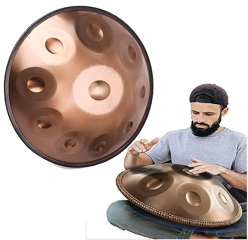 IkErna Handpan Drum Professional Instrument In D -Moll, 9/10/12 Notizen Stahltrommel Mit Ständer, Tasche, 2 Mallet/440Hz-9 Notes