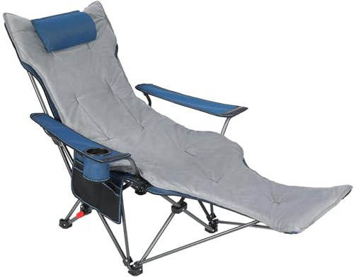 REDCAMP Folding Camping Chair with Removable Foot Rest、Soft Pad,Blue & Grey