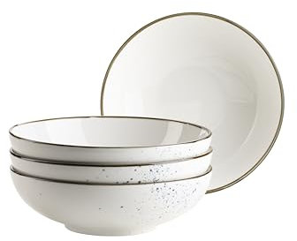 MÄSER Serie Pintar, hochwertiges Schüssel-Set, 4-teilig mit Ø 22 cm, mit heller Glasur, visuellen blauen Sprenkeln und feinem Rand im Vintage Handmade Look, Porzellan