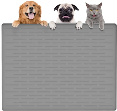 Goldleaf Largest Dog & Cat Food Mat, 39.5x29.5, Silicone, Light Gray