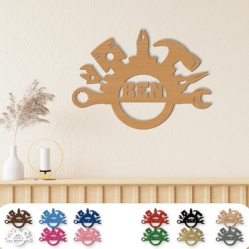 Personalisiertes XXL Holz-Wandschild mit Werkzeug-Motiv - Individuelle Wanddeko Geschenke für Handwerker & Heimwerker