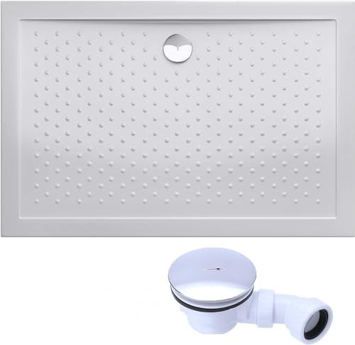 doporro Bac à douche 90x140 receveur de douche antiglisse rectangulaire blanc Lucia02AR 90x140x4 +Bonde AL02