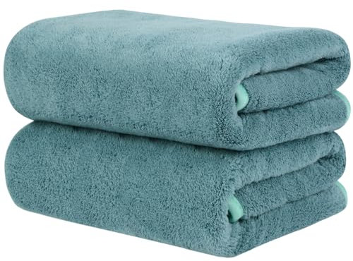 KinHwa 2er Pack Handtuch Haare, Mikrofaser Handtuch Haare, Flauschige Mikrofaser Handtücher, Microfaser Handtücher für die Haare, Weich &Saugstark 50x100cm, Grün