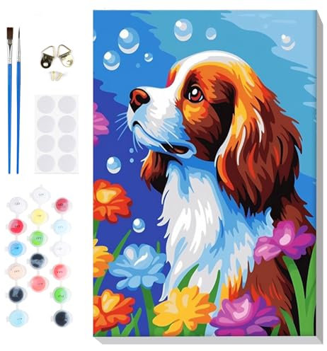 Lxmsja Peinture Numero Enfant Adulte avec Cadre, Chien Peinture par Numero Adulte, Numéro d'art avec Pinceaux, Loisirs Créatifs Adultes, Activité Manuelle Adulte, 20x30cm