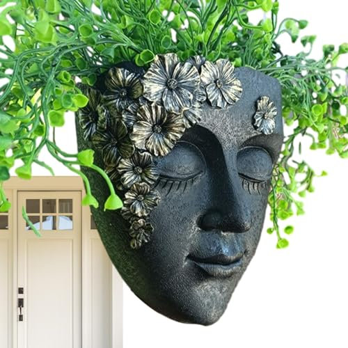 Dtaigou Resin Wall Mounted Planter - Resin Wall Mounted Head Planter Cute Plants Vase | Cute Plants Vase Flowerpot Home Decor for Balcony Entrance Kitchen Living Room Courtyard Porch
