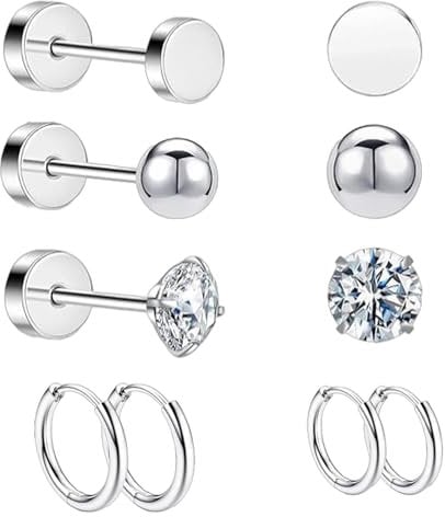 Chenyoyangfen 5 Pairs Silver Hoops Earrings for Women,flat back earrings,silver stud earrings Small Hoop Earrings for Men Women,hoop earrings for women Used for daily wear,play,etc earrings
