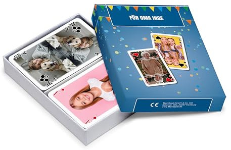 MEINSPIEL - Personalisiertes Rommé-Kartenspiel - Eigene Fotos auf Vorder- und Rückseiten - Anspruchsvolles Foto-Geschenk für Freunde und Erwachsene - 110 Spielkarten im französischen Design