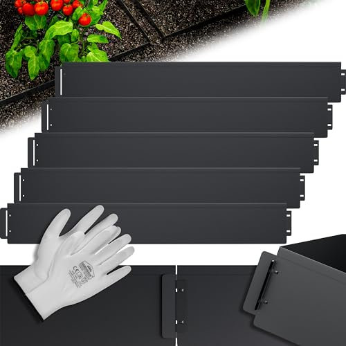 GARDEBRUK® Rasenkante verzinkt 5m 10m 15m 20m 25m 30m 35m 40m 45m 50m 100x15cm oder 100x18cm verzinkt Handschuhe Beeteinfassung Mähkante Palisade Metall, Schwarz (Länge 30m - Höhe 15cm)