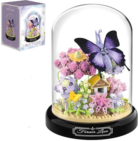 Butterfly Flowers Bouquet Building Block Set, Mini Bricks Animals Building Kits, DIY Insect Flowers Botanical Collection Building Display Kit for Home Decor, Ideas Gift Building Toy (Purple)