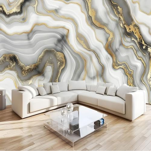3D Papier Peint Panoramique Tapisserie Intissé Murales Marbre Luxe Gris 200x140 cm, Papier Peint Enfant pour Salon Chambre Décoration Murale, Papier Peint Chambre Enfant