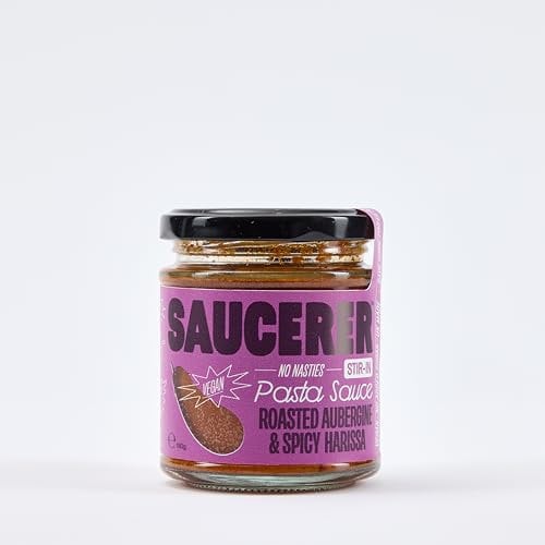 Roasted Aubergine and Spicy Harissa Pasta Sauce by The Saucerer 190g – Spicy, Gourmet, Tunisian-Inspired, Stir-In Pasta Sauce – Serves Two – Made in the UK