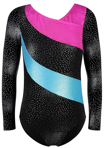 XiaoMoSha Gymnastics Leotards for Girls Long Sleeve/Sleeveless Dance Leotard Sparkle Ballet Dancewear for Kids (7-8 Years, Black1)
