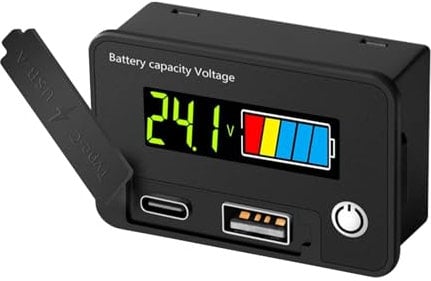 Linkstyle Battery Voltage Meter, DC 12V Voltmeter with Battery Monitor Capacity Tester USB Outlet, Digital Display Voltage Gauge Replacement