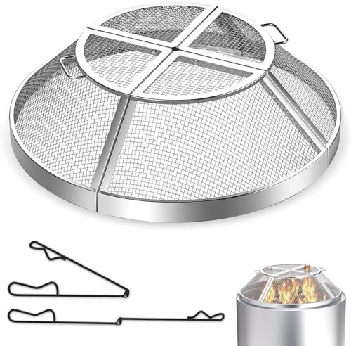 Feuerschalen-Funkschutz für Solo-Herd-Zubehör, 38,1 cm Reichweitenschild für Solo-Herd-Zubehör, 304 Edelstahl, abnehmbares Netz-Feuerstellen-Funkenschutz mit Grillfunktion