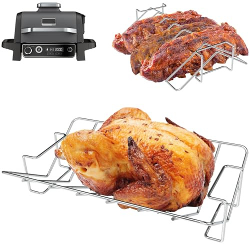 2 in 1 Rippenrost für Ninja Smoker OG900 OG800 OG951 OG952 Serie Truthahn Bratrost, V Rack für Ninja Woodfire Pro Connect Xl Grill und die meisten Grill Smoker Zubehör Edelstahl Grillrost