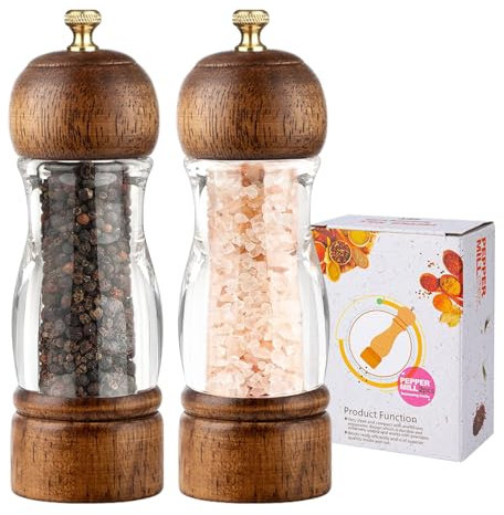 ACESOME Salz und Pfeffermühle Holz 2er Set, Pfeffer und Salzmühle Edle mit verstellbarem Keramikmahlwerk, Pfeffermühle Holz, Salzmühle Verstellbarem Keramikmahlwerk für Gewürze Pfeffer Salz (5x20cm)