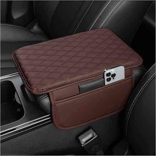 XMCMBS Maßgeschneidert Auto Mittelkonsole Armlehne Kissen Für VW ID3 ID.3 / Cupra Born 2020-2024,Armlehnenbox aus Gedächtnisschaum für Fahrzeuge Zubehör,F/Brown