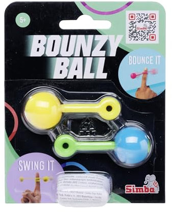 Simba Bounzyball Doppelpack, 3-Fach Sortiert, es Wird nur EIN Artikel geliefert, Gummi-Trickball mit Gummischnur und Fingerschlaufe, D:2,5cm, ab 5 Jahren