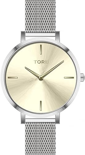 TORII Damenuhr Gold Edelstahl - rund Quarz S37SS.P4 Milanaise-Armband Strichindizes wasserdicht 50 m