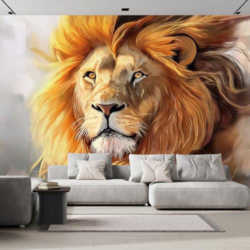 ANALTIRCE Papier Peint Panoramique Lion À Crinière Jaune Lion À L'Aquarelle Animal 150×105 cm, Papier Peint Géant 3D Salon Chambre Salle à Manger Chambre d'Enfant Décoration Murale