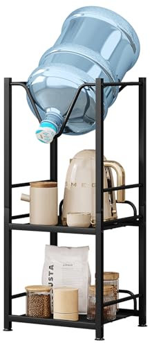 AZERPIAN 3-Tier 5 Gallon Water Jug Holder with Storage Shelves,Water Bottle Holder for Kitchen,Office,Living Room,Black (Black, 3-Tier)