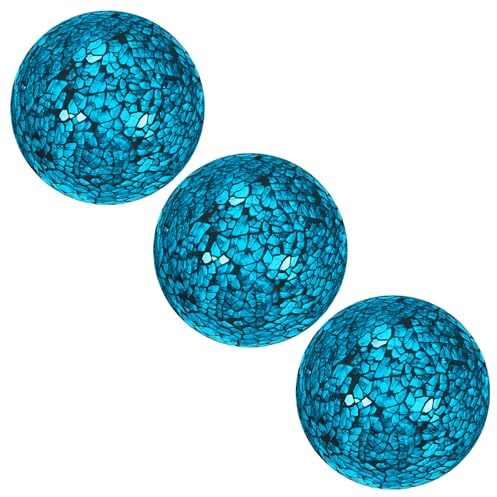 M METERXITY 3-Pack Decorative Ball 3 inch Mosaic Glass, Turquoise | Decorative Glass Orbs, for Bowls, for Home Decor, for Dining Tables, for Wedding Party, for Coffee Table, for Centerpiece