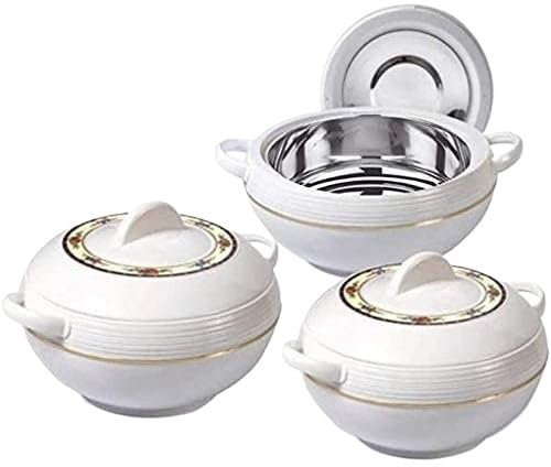HESHUYAN Casserole Insulated Casserole Hot Pot Hot Pack Warmer 3 Pieces Set, 1.6 L, 2.5 L, 3.5 L (white) Casserole Dish(White)