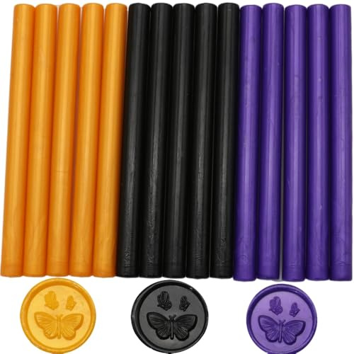 Wax Seal Sticks, Atopbb Halloween15 Pcs Glue Gun Wax SealingSticks for WaxSeal Stamp, 3 Colors SealingWaxSticks Set for 0.28'' Glue Gun WaxSealing, Wedding Invitations (15, Halloween)