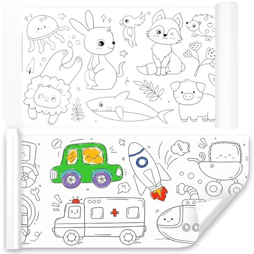 lomdung 2 Piezas Rollo de Dibujo para Niños, Rollo de Papel para Colorear para Niños 30X300 CM, Laminas Dibujos para Colorear, para Dibujar Colorear Juguetes de Pintura Educativos Tempranos