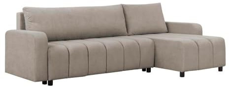FORNIRO 24 Montreal Ecksofa mit Schlaffunktion und Bettkasten - Sofa mit 3 Sitzen und Robustem Überzug - Schlafcouch L-Form Universal - Modern Couch - 225x130x75 cm (Stoff Basic, Creme)