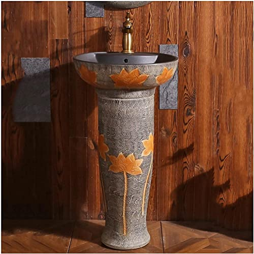 Art Bathroom Basin Sink with Full Pedestal, Pedestal Ceramic wash washbasin, Round Freestanding Sink,D-Without Mirror (E with Mirror)